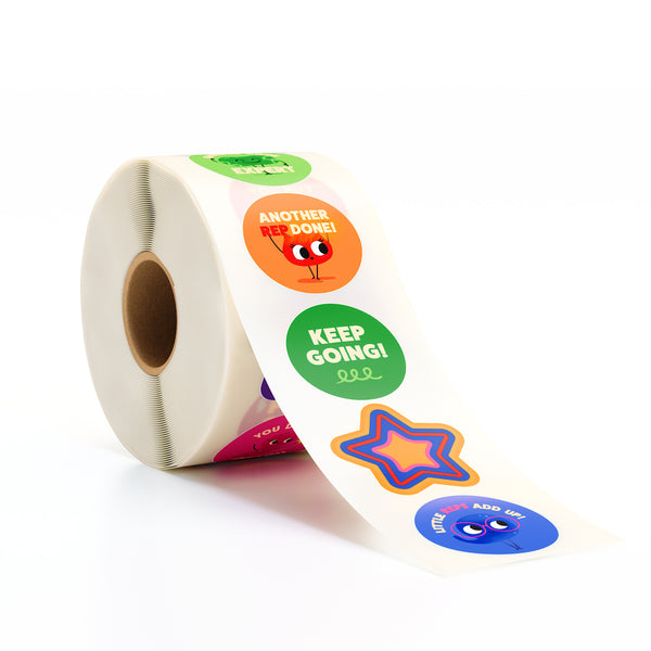 Front view of sticker refill roll for the Routine Robot and Rep Tracker chore chart alternative for kids, on a white background. 